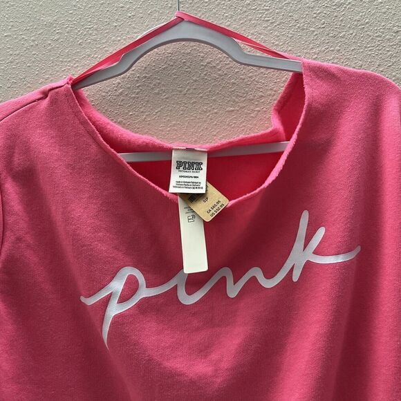 VICTORIA SECRET PINK Sz Small EVERYDAY CROPPED FLEECE Boat Neck SWEATSHIRT - Picture 2 of 7
